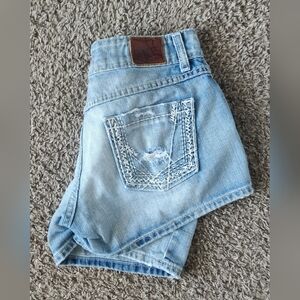 BKE, Stella, Light Blue Denim Shorts with Embroidery